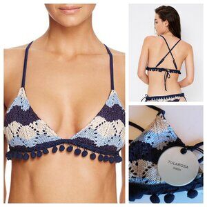 Tularosa Walker Crochet Halter Swim Bikini Top Navy Blue XSmall NWT